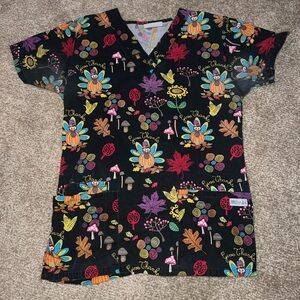 Fall Turkey Thanksgiving Women’s Scrub Top UA Scrubs size Small